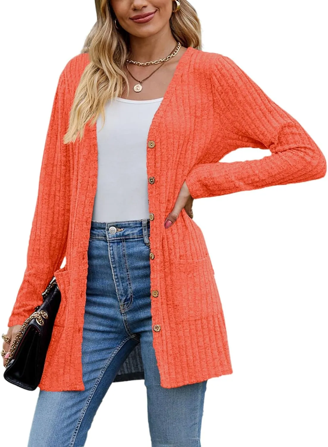 Askyes Womens Cardigan Sweater Long Sleeve Lightweight Open Front Button Closure Fall Cardigans for Women Casual with Pockets