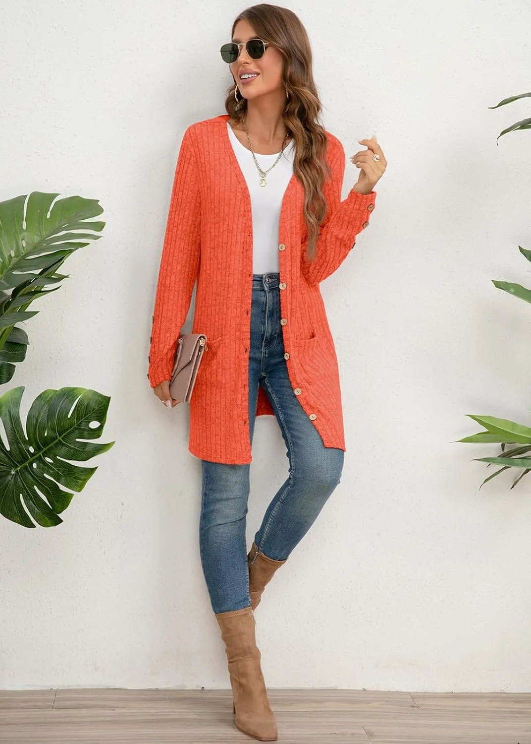 Askyes Womens Cardigan Sweater Long Sleeve Lightweight Open Front Button Closure Fall Cardigans for Women Casual with Pockets