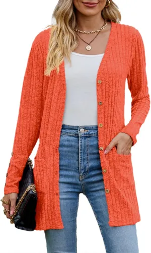 Askyes Womens Cardigan Sweater Long Sleeve Lightweight Open Front Button Closure Fall Cardigans for Women Casual with Pockets
