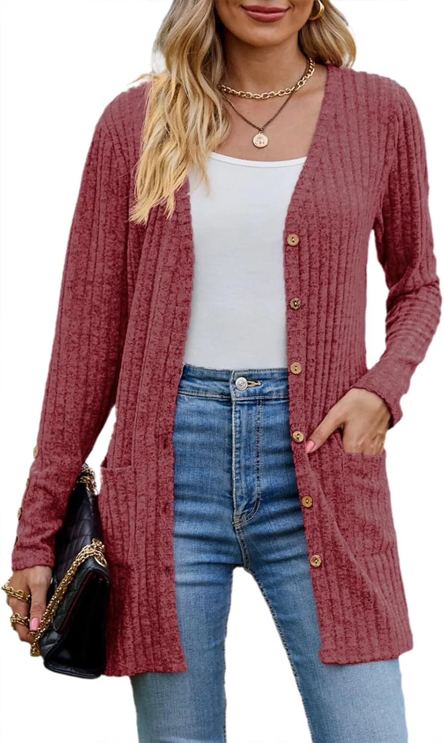 Askyes Womens Cardigan Sweater Long Sleeve Lightweight Open Front Button Closure Fall Cardigans for Women Casual with Pockets