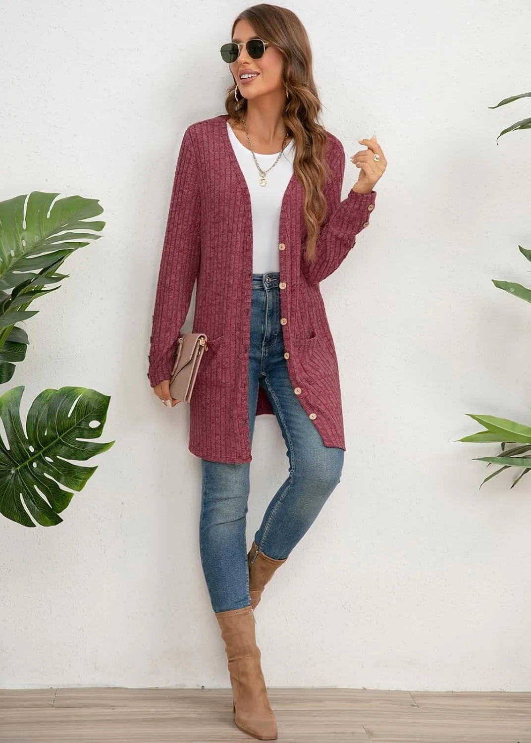 Askyes Womens Cardigan Sweater Long Sleeve Lightweight Open Front Button Closure Fall Cardigans for Women Casual with Pockets