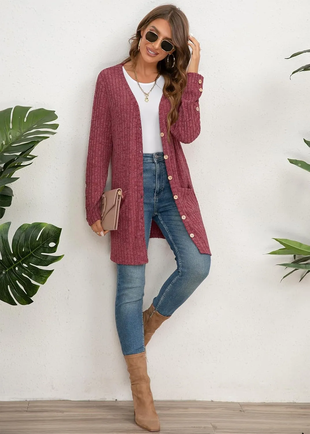 Askyes Womens Cardigan Sweater Long Sleeve Lightweight Open Front Button Closure Fall Cardigans for Women Casual with Pockets