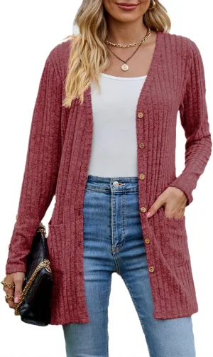 Askyes Womens Cardigan Sweater Long Sleeve Lightweight Open Front Button Closure Fall Cardigans for Women Casual with Pockets