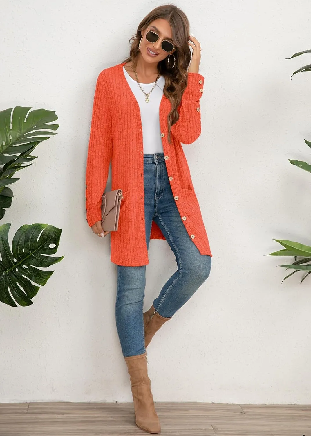 Askyes Womens Cardigan Sweater Long Sleeve Lightweight Open Front Button Closure Fall Cardigans for Women Casual with Pockets