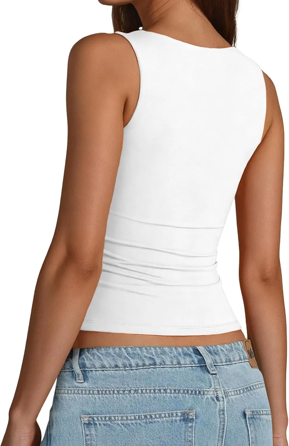 AURUZA Square Neck Tank Tops for Women, Sleeveless Double Lined Tops for Women Sexy Going Out Top Trendy Basic Fitted Shirts