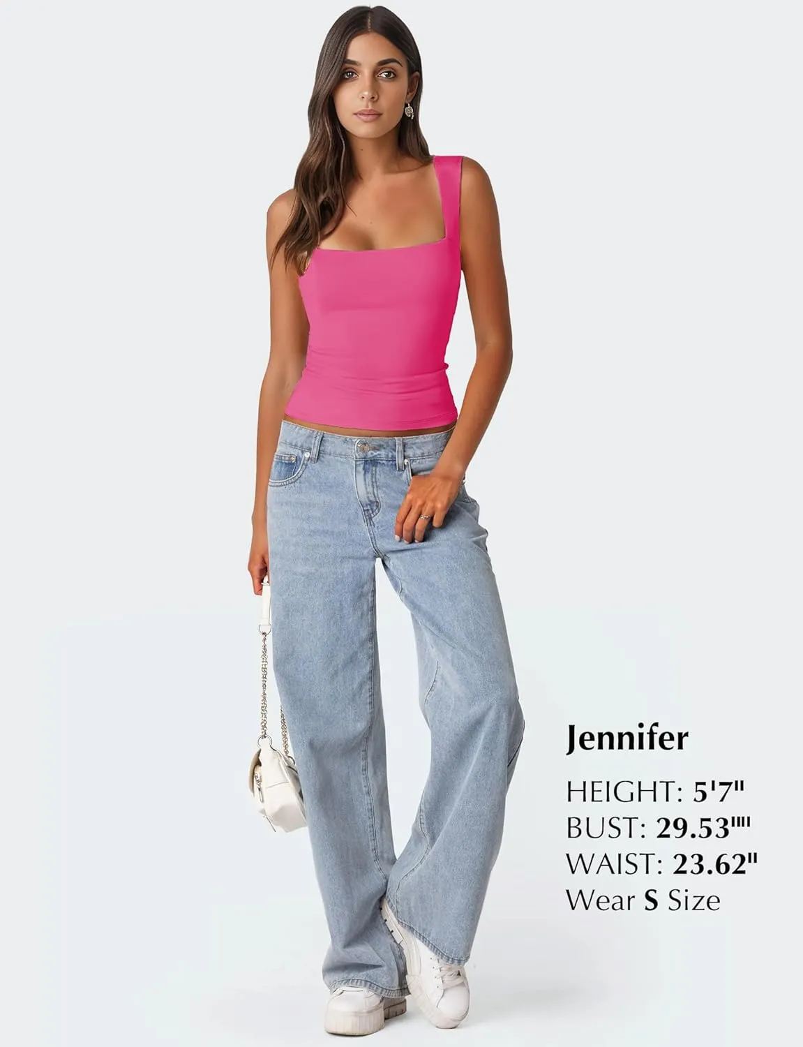 AURUZA Square Neck Tank Tops for Women, Sleeveless Double Lined Tops for Women Sexy Going Out Top Trendy Basic Fitted Shirts