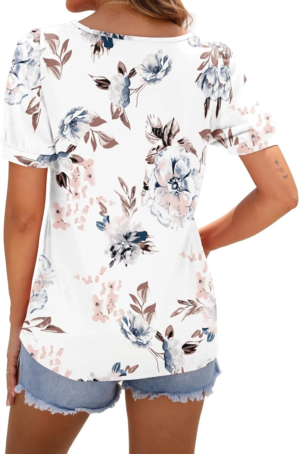 AUSELILY Womens Summer T Shirts Dressy Puff Short Sleeve Tunic Tops Pleated Square Neck Summer Top 2025 Trendy