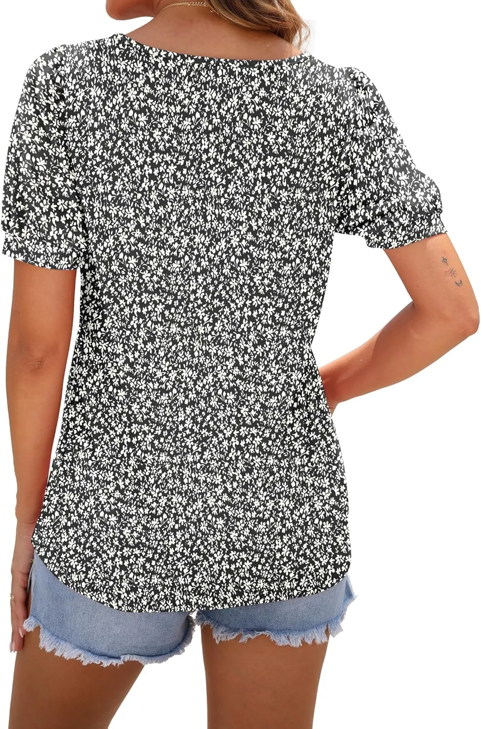 AUSELILY Womens Summer T Shirts Dressy Puff Short Sleeve Tunic Tops Pleated Square Neck Summer Top 2025 Trendy