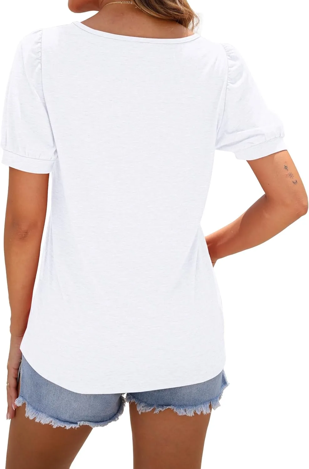 AUSELILY Womens Summer T Shirts Dressy Puff Short Sleeve Tunic Tops Pleated Square Neck Summer Top 2025 Trendy