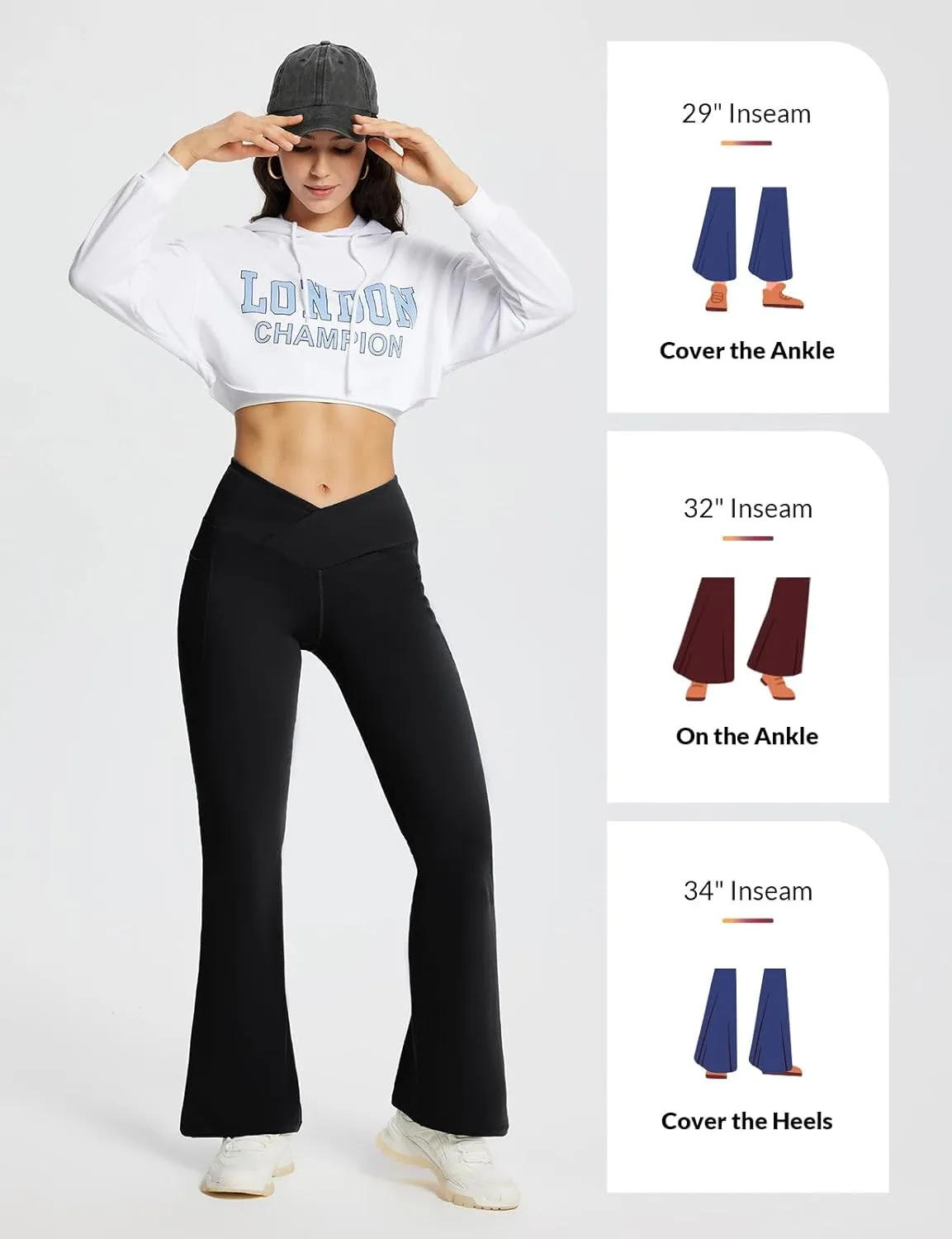baleaf Women's Yoga Pants V Crossover Flare Leggings with Pockets High Waist Casual Workout Gym Bell Bottom Leggings
