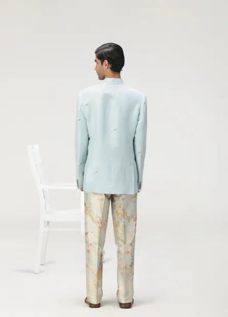 Bandhgala Ice Blue Satin Linen