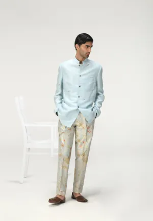 Bandhgala Ice Blue Satin Linen