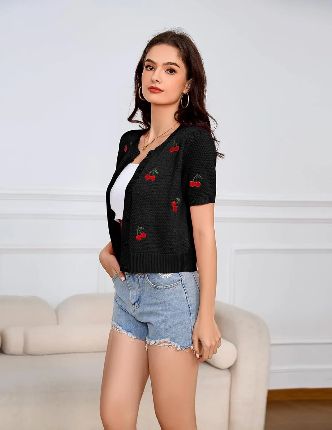 Bbonlinedress Women's Summer Cardigan Sweater Cropped Short Sleeve Button Down Knit Bolero Shrugs