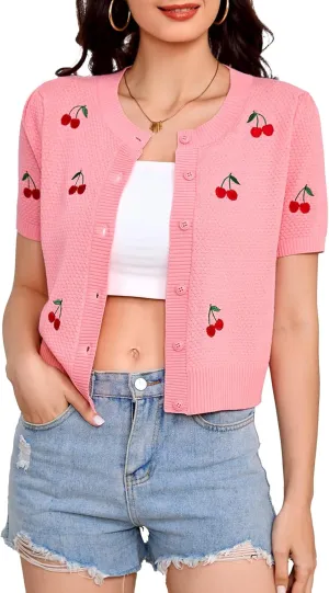 Bbonlinedress Women's Summer Cardigan Sweater Cropped Short Sleeve Button Down Knit Bolero Shrugs
