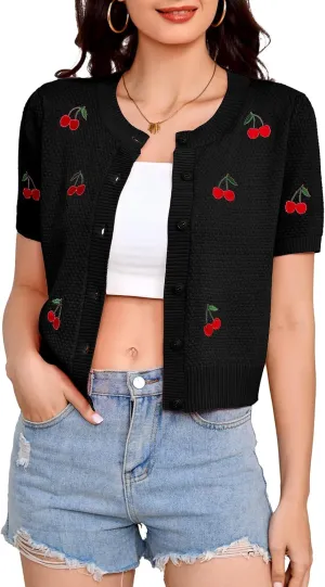 Bbonlinedress Women's Summer Cardigan Sweater Cropped Short Sleeve Button Down Knit Bolero Shrugs