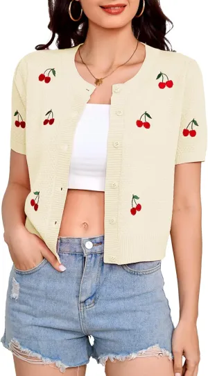 Bbonlinedress Women's Summer Cardigan Sweater Cropped Short Sleeve Button Down Knit Bolero Shrugs