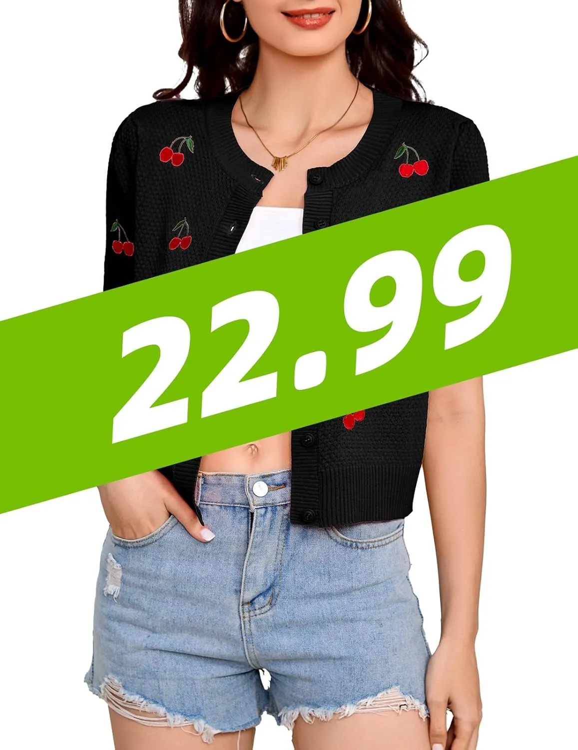Bbonlinedress Women's Summer Cardigan Sweater Cropped Short Sleeve Button Down Knit Bolero Shrugs