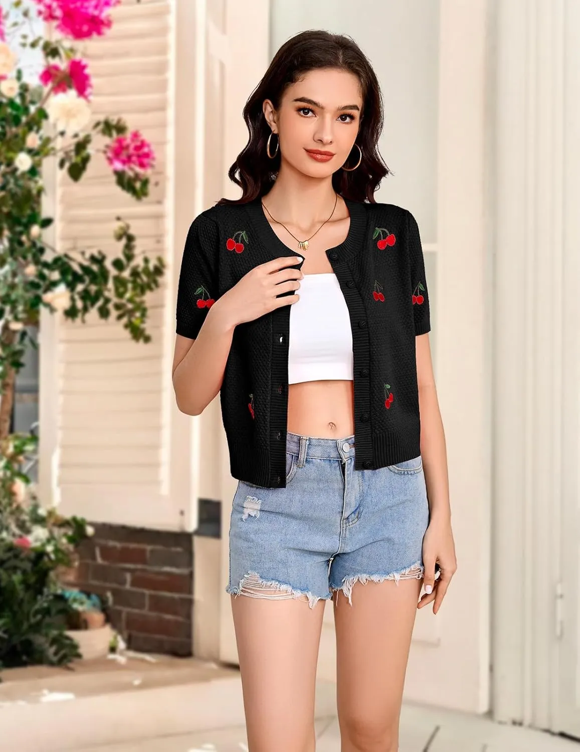 Bbonlinedress Women's Summer Cardigan Sweater Cropped Short Sleeve Button Down Knit Bolero Shrugs