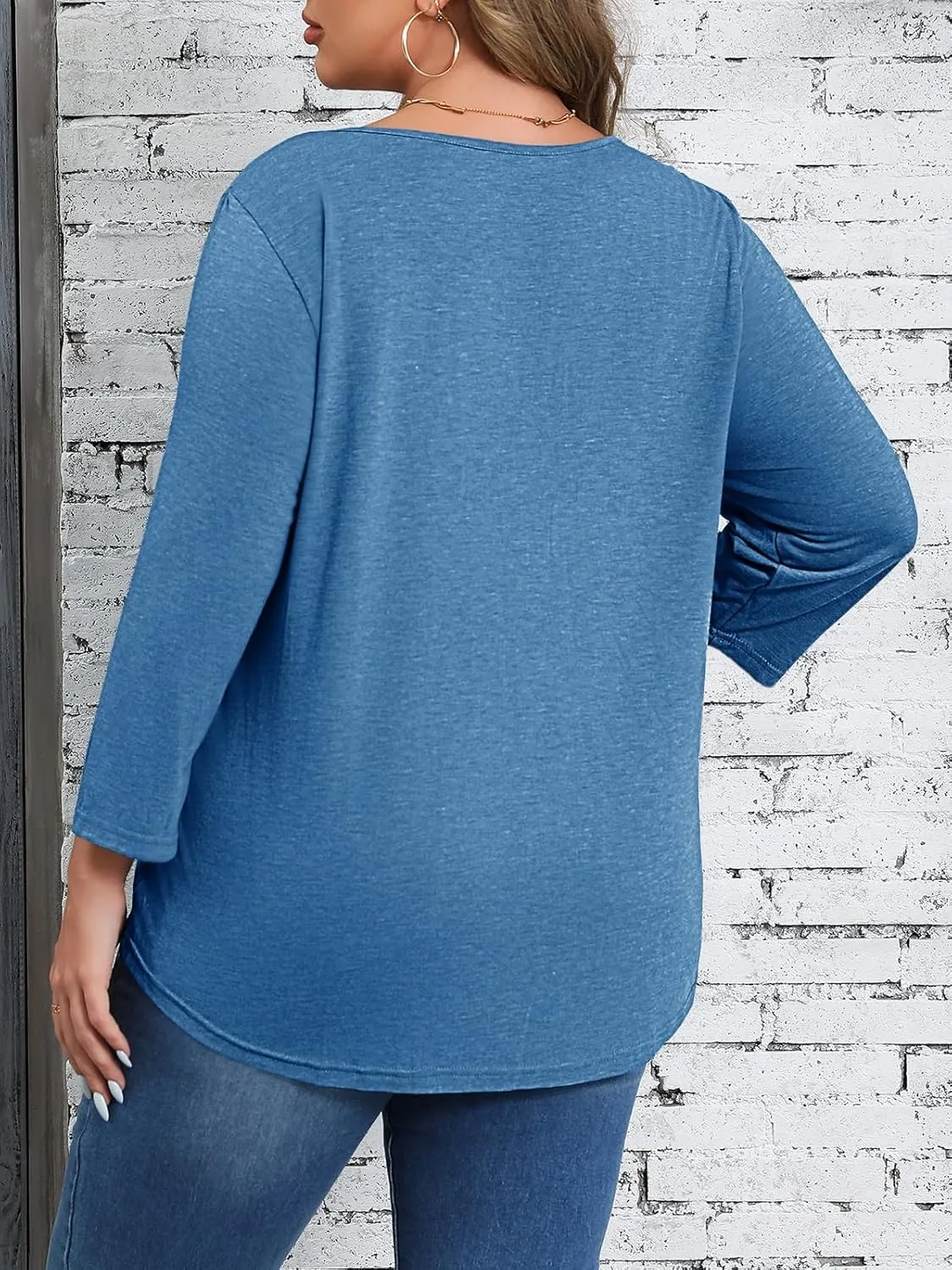 Beautife Womens Plus Size T-Shirts V Neck 3/4 Sleeve Tops Fall Henley Shirts Casual Basic Loose Fit Blouses