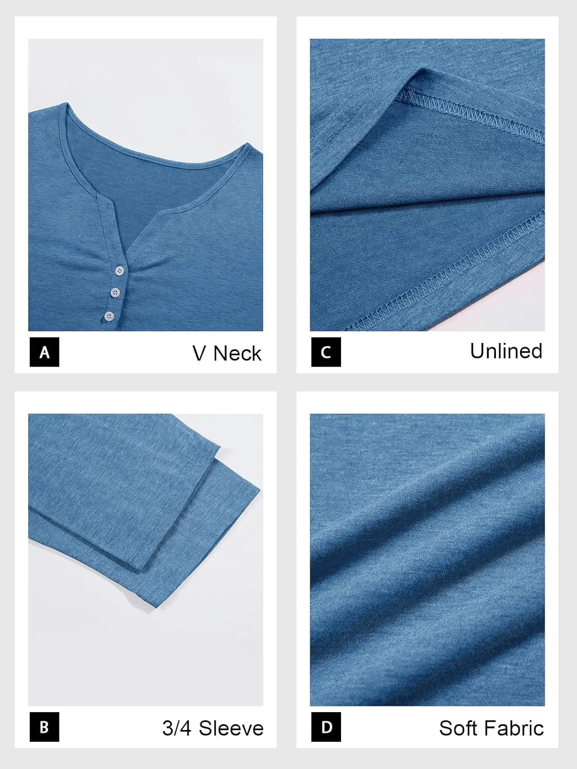 Beautife Womens Plus Size T-Shirts V Neck 3/4 Sleeve Tops Fall Henley Shirts Casual Basic Loose Fit Blouses