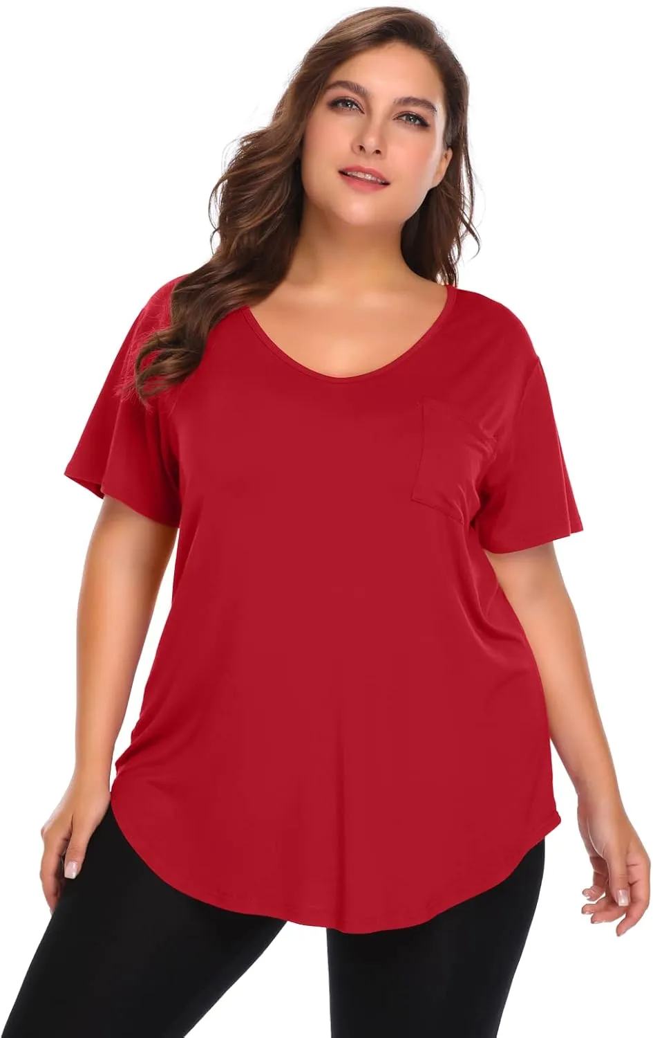 BELAROI Women Plus Size V-Neck Tunic Tops Loose T Shirt with Pocket