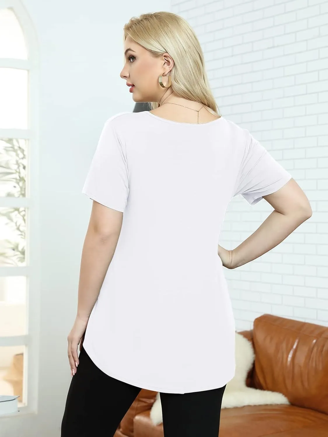 BELAROI Women Plus Size V-Neck Tunic Tops Loose T Shirt with Pocket