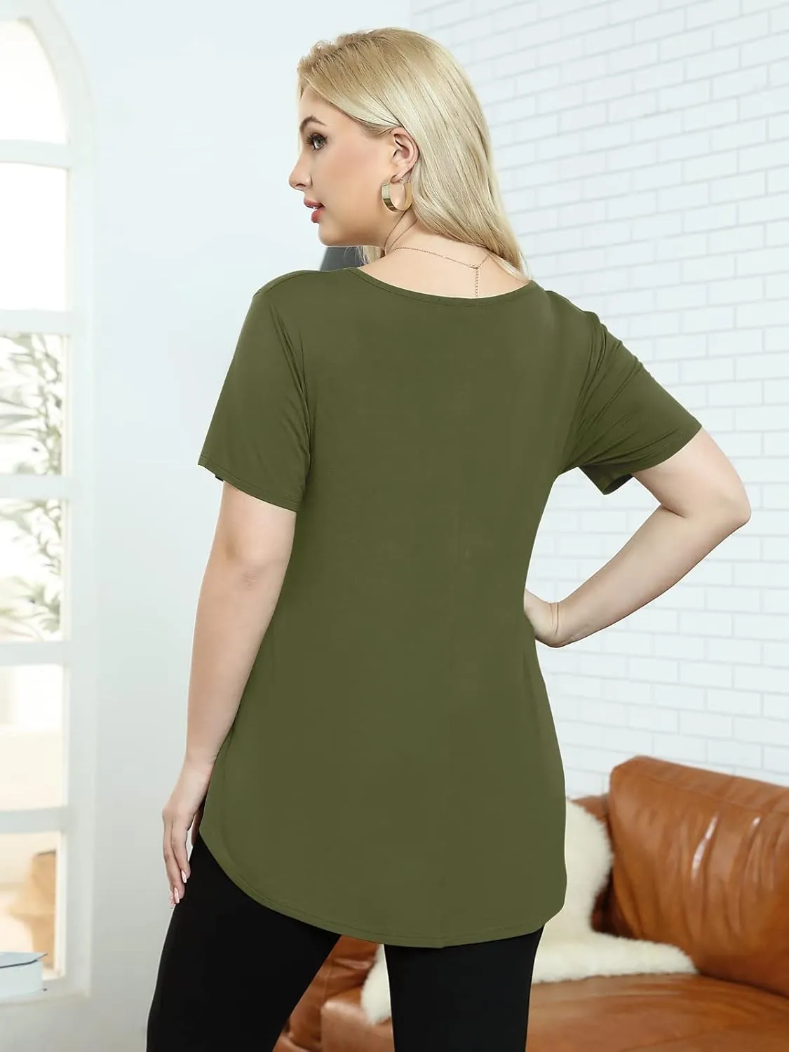 BELAROI Women Plus Size V-Neck Tunic Tops Loose T Shirt with Pocket