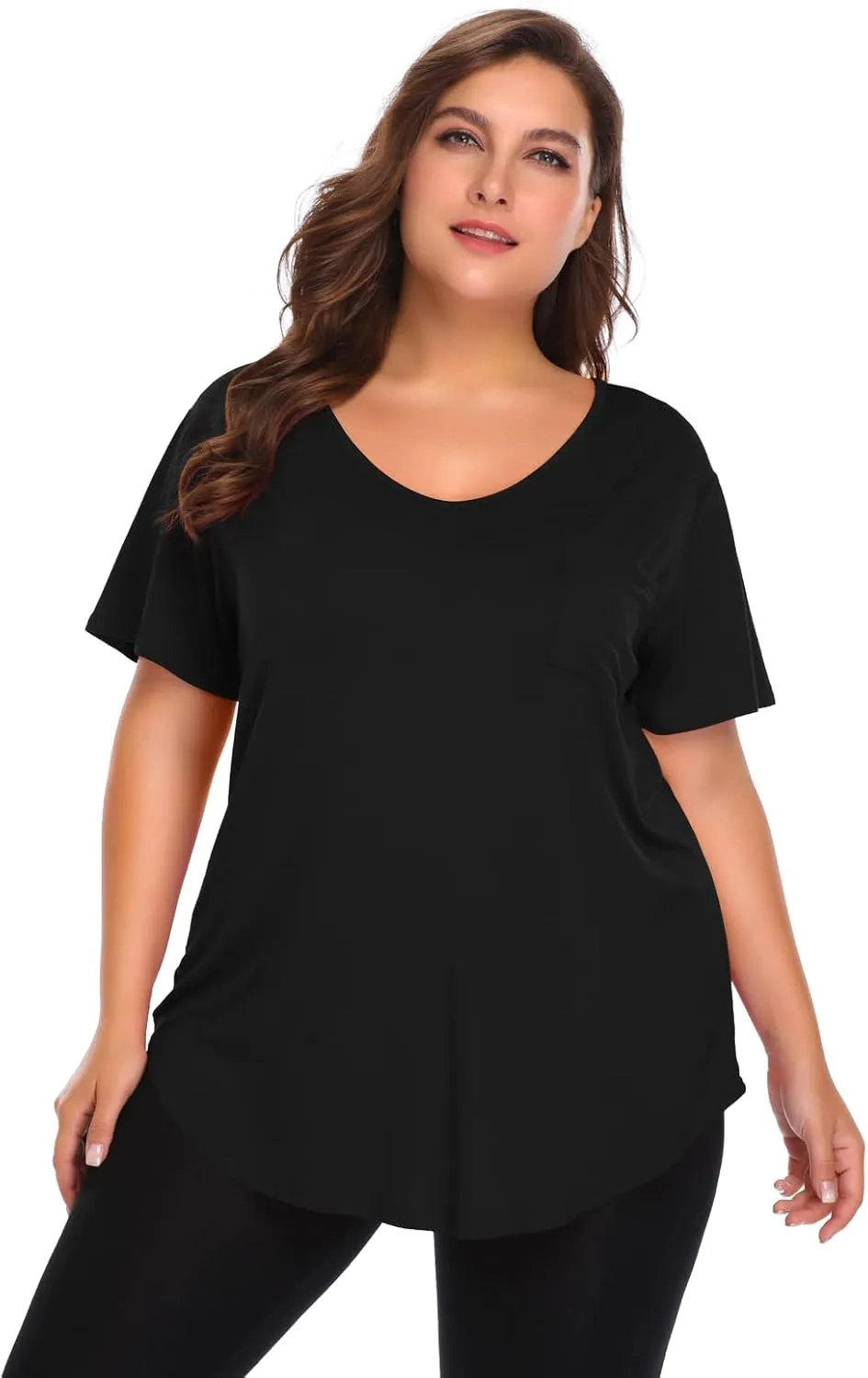 BELAROI Women Plus Size V-Neck Tunic Tops Loose T Shirt with Pocket