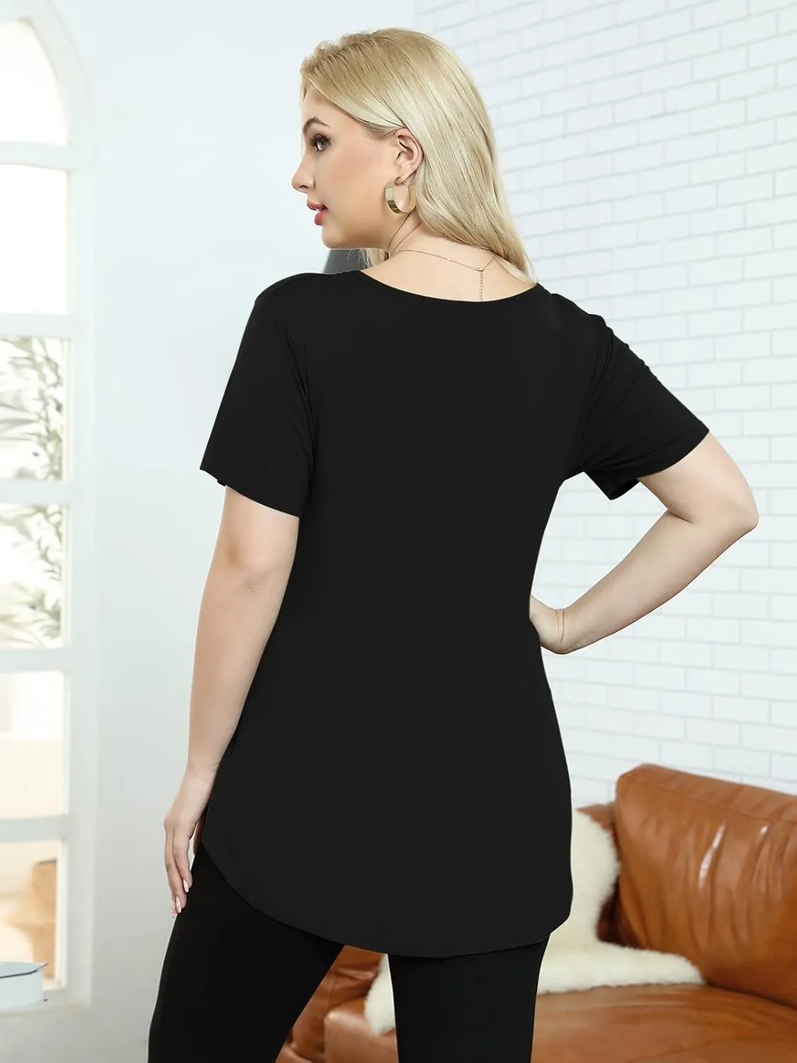BELAROI Women Plus Size V-Neck Tunic Tops Loose T Shirt with Pocket