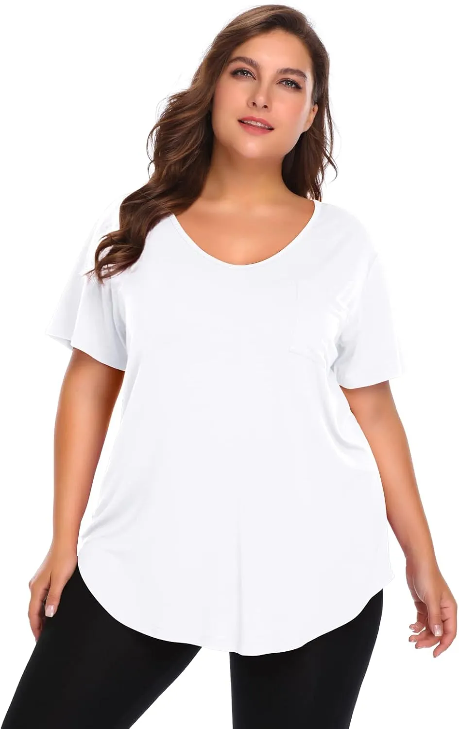 BELAROI Women Plus Size V-Neck Tunic Tops Loose T Shirt with Pocket