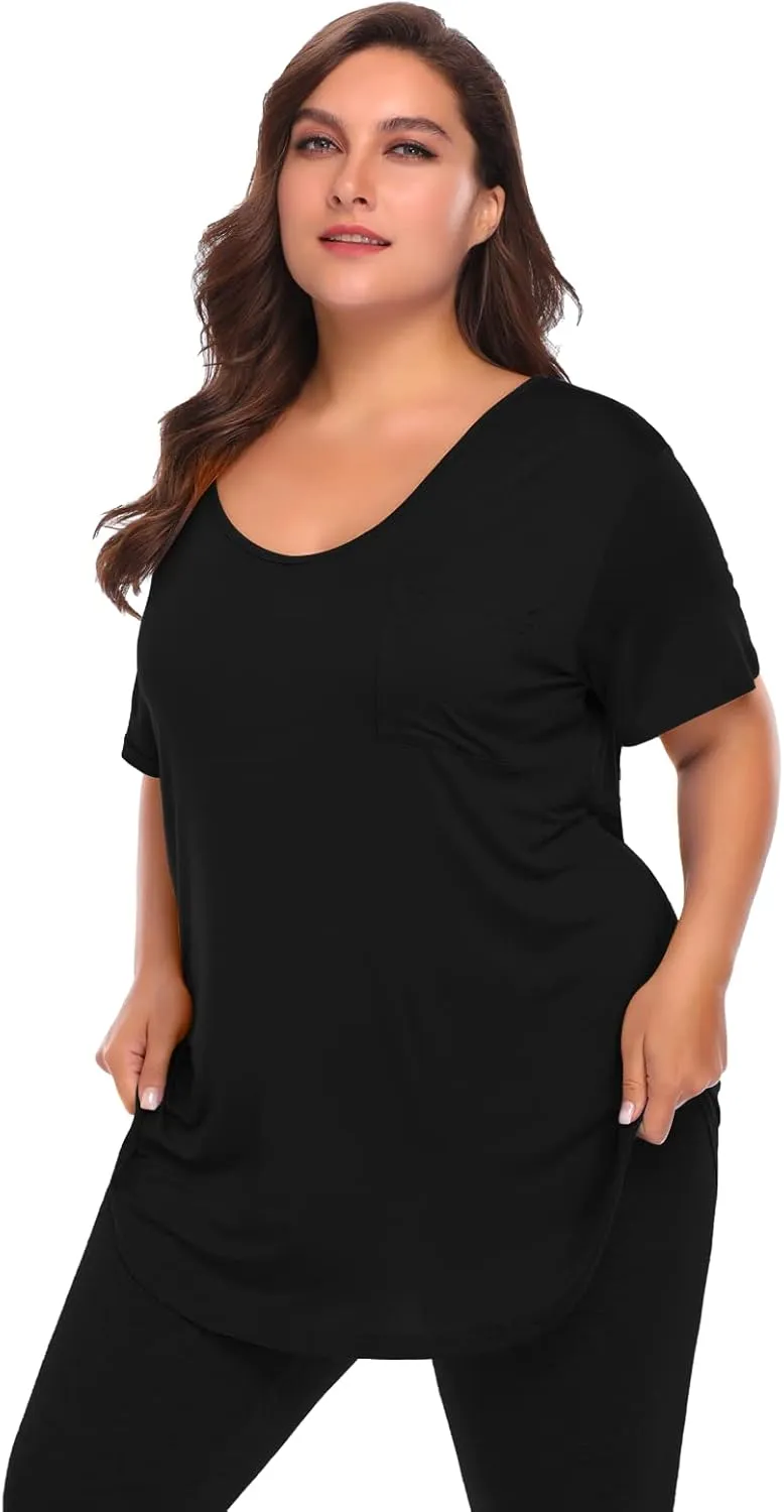 BELAROI Women Plus Size V-Neck Tunic Tops Loose T Shirt with Pocket