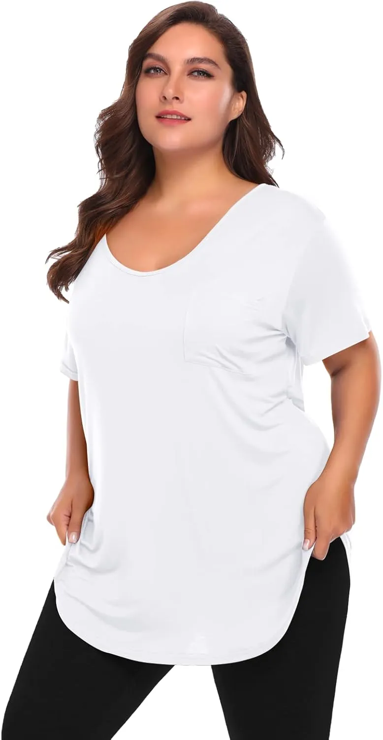 BELAROI Women Plus Size V-Neck Tunic Tops Loose T Shirt with Pocket