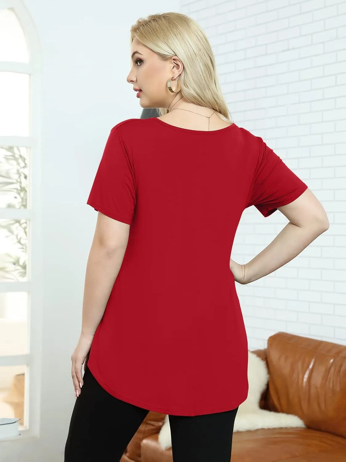 BELAROI Women Plus Size V-Neck Tunic Tops Loose T Shirt with Pocket