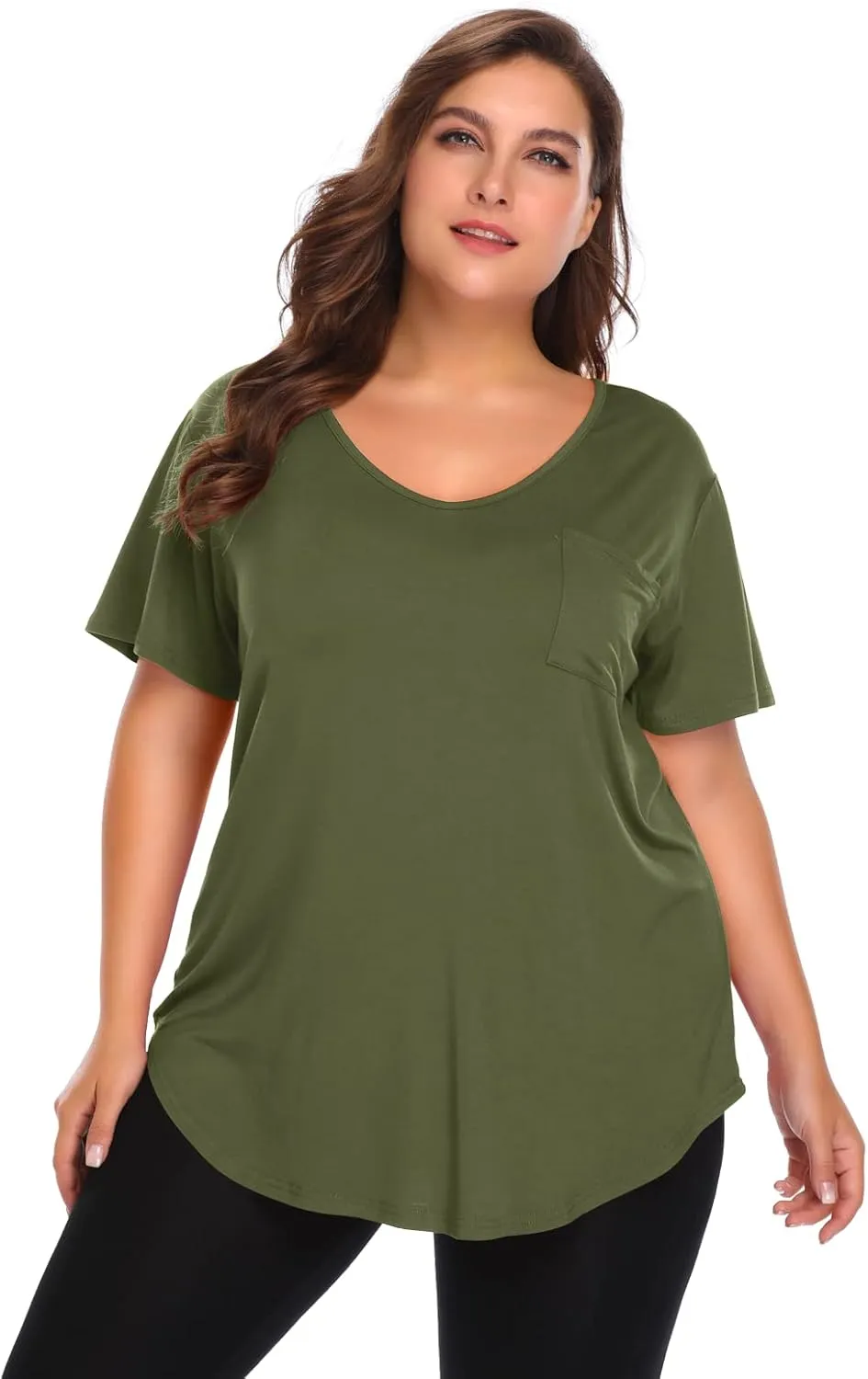 BELAROI Women Plus Size V-Neck Tunic Tops Loose T Shirt with Pocket
