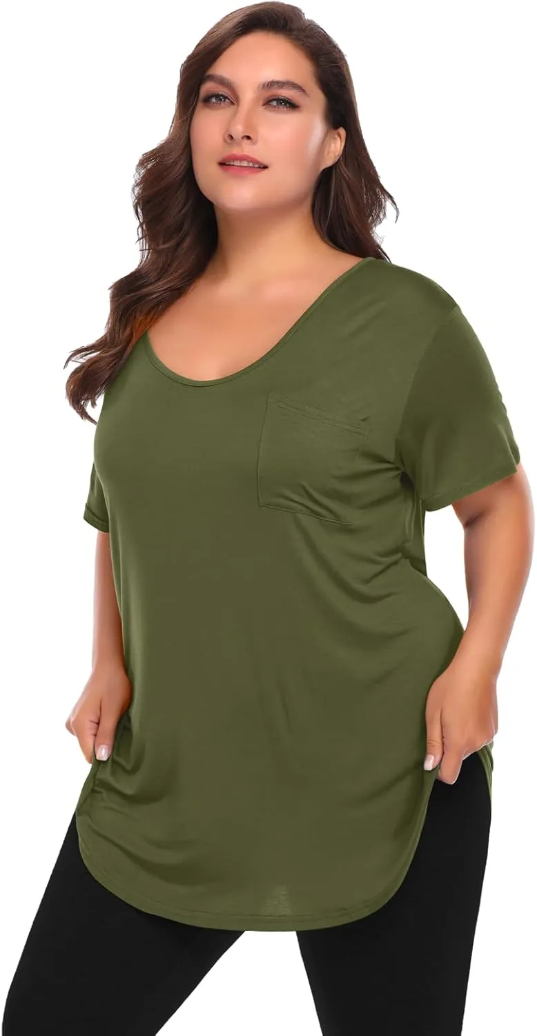 BELAROI Women Plus Size V-Neck Tunic Tops Loose T Shirt with Pocket