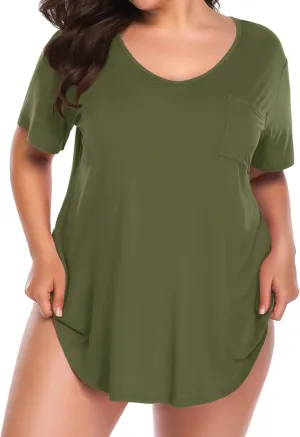 BELAROI Women Plus Size V-Neck Tunic Tops Loose T Shirt with Pocket