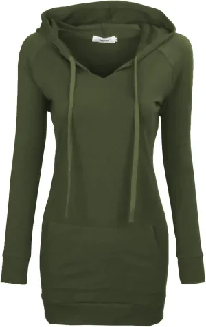 BEPEI Womens Long Sleeve Tunic Hoodie Dressy String Sweatshirts With Pockets