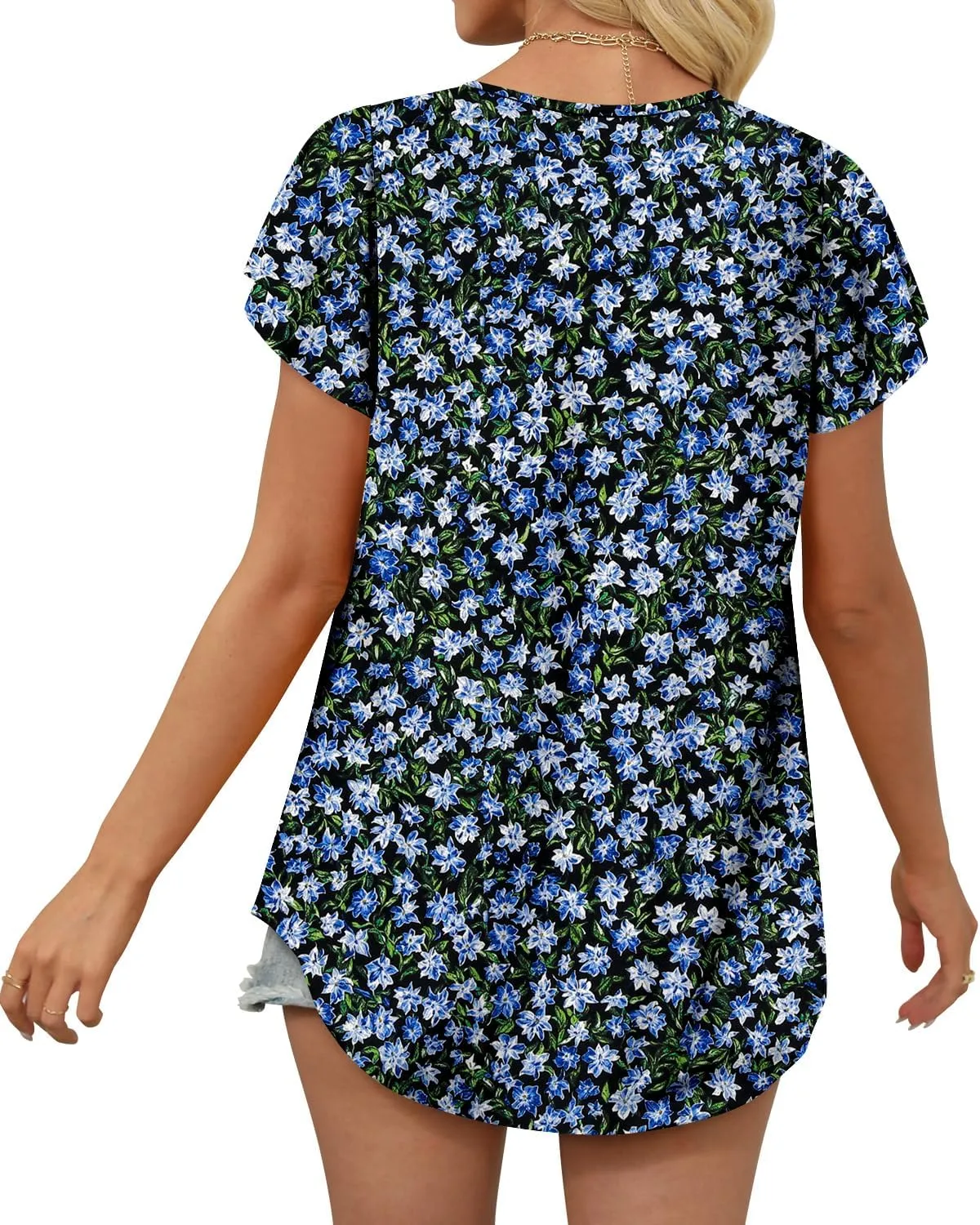 BETTE BOUTIK Womens Crewneck Short Sleeve KeyholeSummer Tunic Tops Pleated Shirts Blouses S-3XL