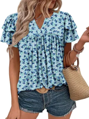 BETTE BOUTIK Womens Crewneck Short Sleeve Summer Tops Pleated Tunic Shirts S-3XL