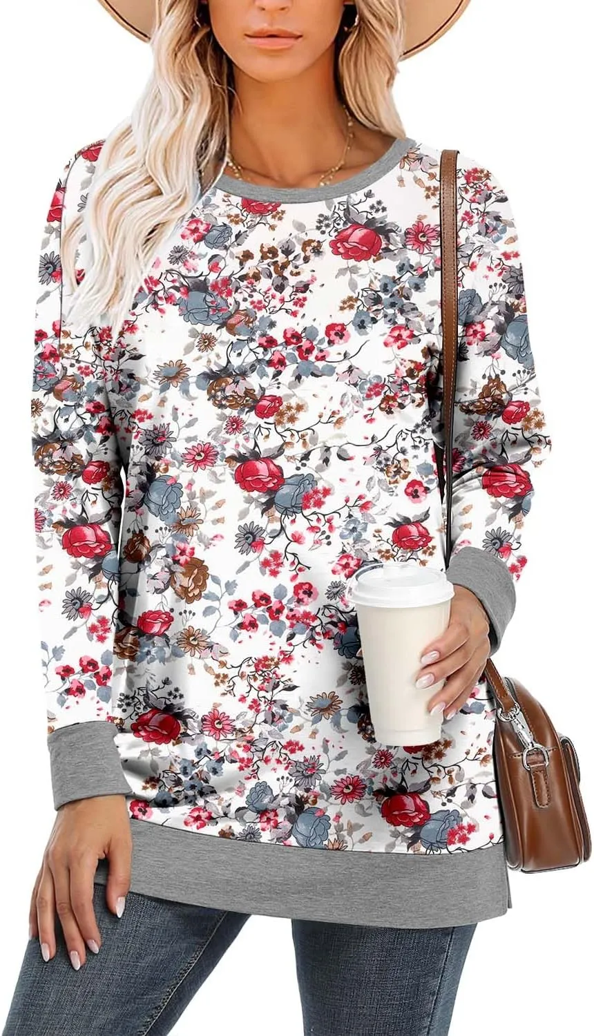 BETTE BOUTIK Women's Drop Long Sleeve Sweatshirts Casual Crewneck Tunic Tops Sweartshirts With Side Slits S-3XL