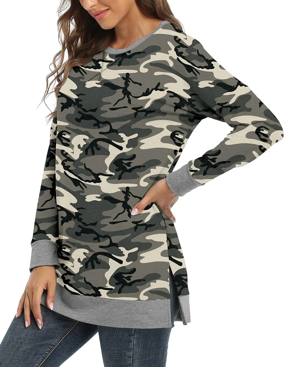 BETTE BOUTIK Women's Drop Long Sleeve Sweatshirts Casual Crewneck Tunic Tops Sweartshirts With Side Slits S-3XL