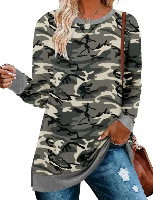 BETTE BOUTIK Women's Drop Long Sleeve Sweatshirts Casual Crewneck Tunic Tops Sweartshirts With Side Slits S-3XL