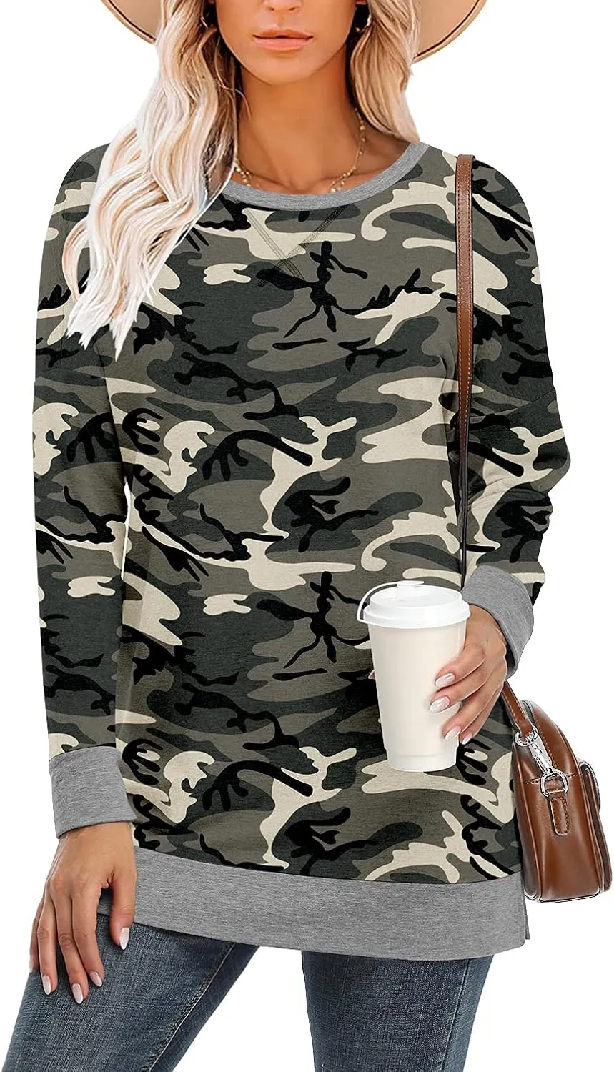 BETTE BOUTIK Women's Drop Long Sleeve Sweatshirts Casual Crewneck Tunic Tops Sweartshirts With Side Slits S-3XL