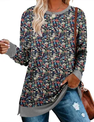 BETTE BOUTIK Women's Drop Long Sleeve Sweatshirts Casual Crewneck Tunic Tops Sweartshirts With Side Slits S-3XL