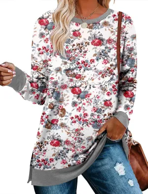 BETTE BOUTIK Women's Drop Long Sleeve Sweatshirts Casual Crewneck Tunic Tops Sweartshirts With Side Slits S-3XL