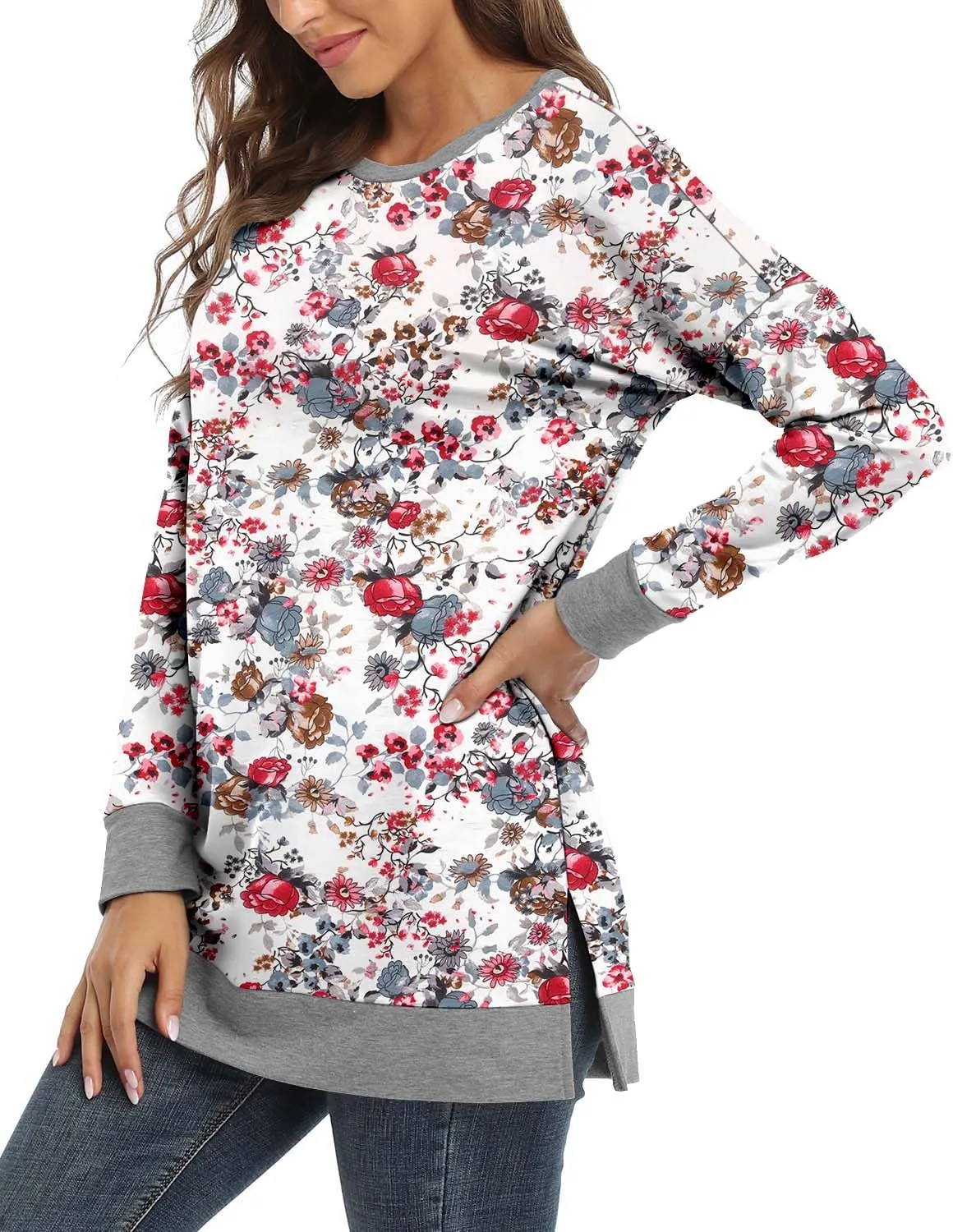 BETTE BOUTIK Women's Drop Long Sleeve Sweatshirts Casual Crewneck Tunic Tops Sweartshirts With Side Slits S-3XL