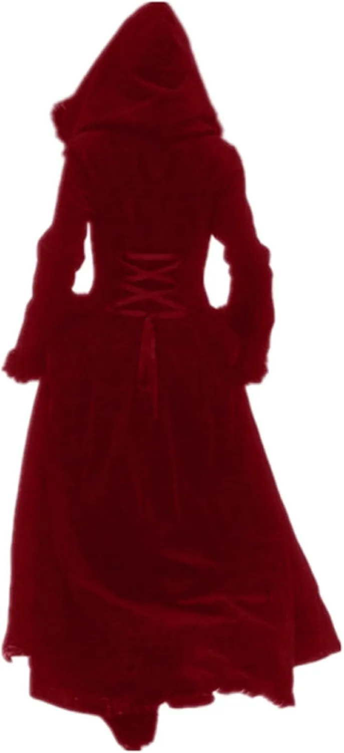Binmer Winter Coat for Women Vintage Faux Fur Hooded Velvet Maxi Coat Button Down Longline Velour Overcoat Outwear W/Pocket