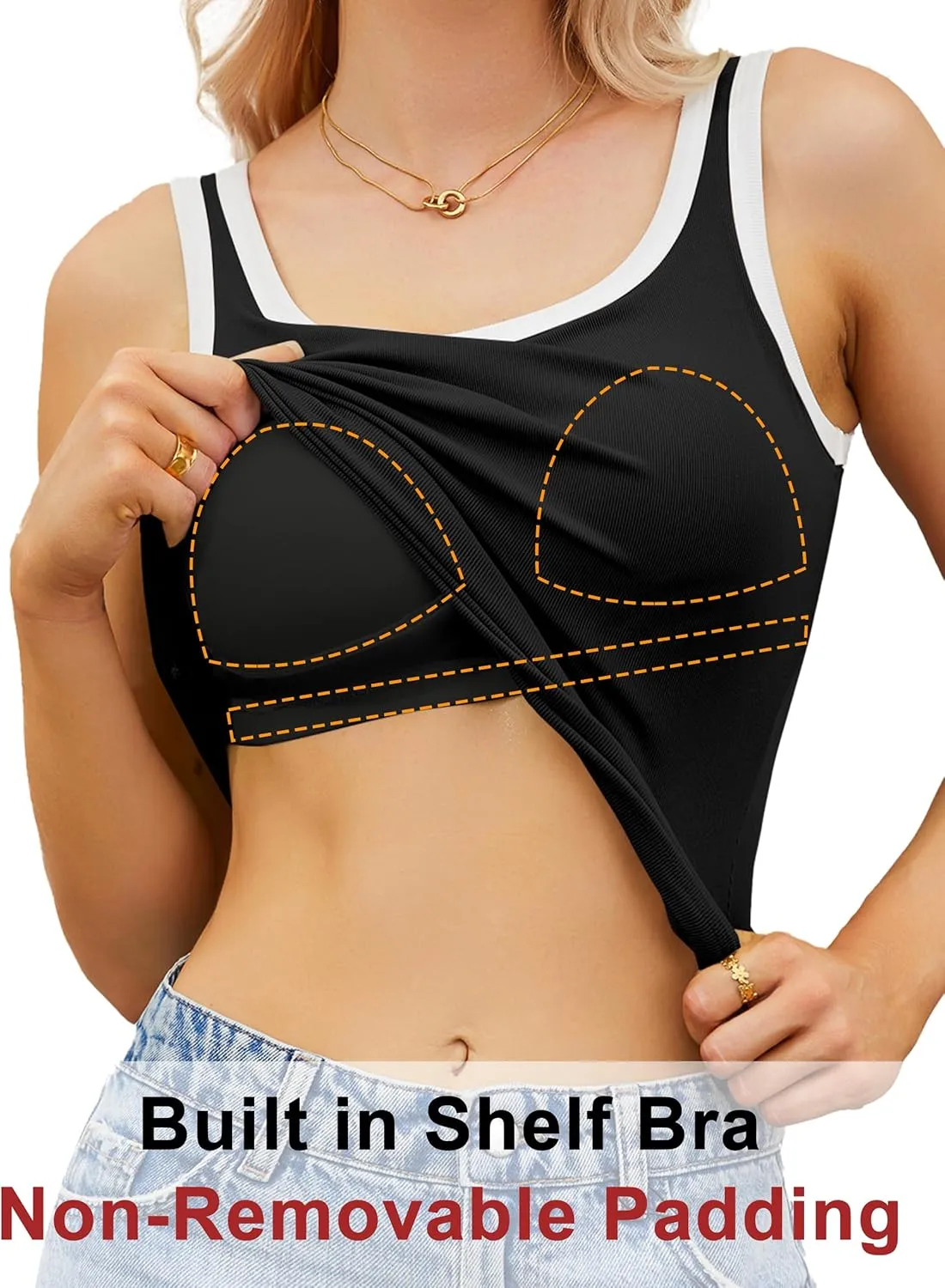Blooming Jelly Women's Tank Tops Built in Bra Summer Trendy Sleeveless Tops Ribbed Square Neck Shirts
