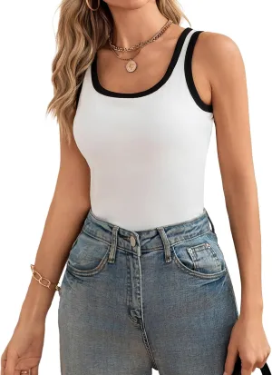 Blooming Jelly Women's Tank Tops Built in Bra Summer Trendy Sleeveless Tops Ribbed Square Neck Shirts