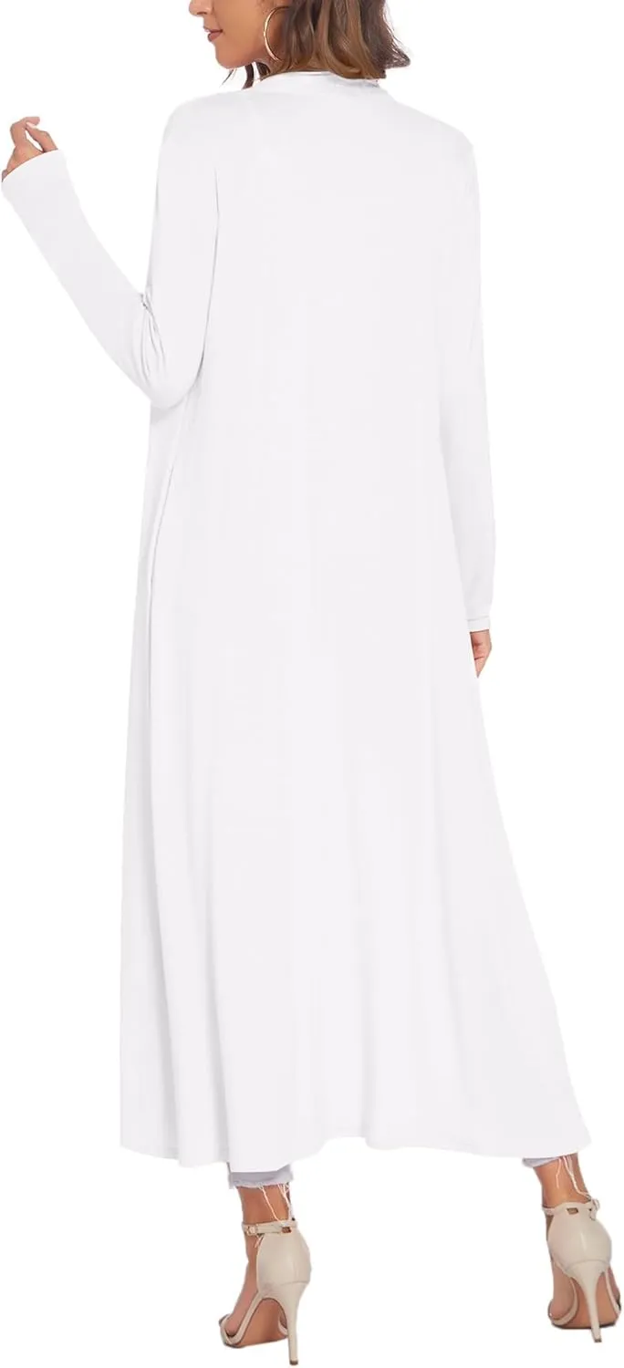 Bluetime Women Floor Length Open Front Cardigan Lightweight Long Sleeve Maxi Duster with Pockets (S-3XL)